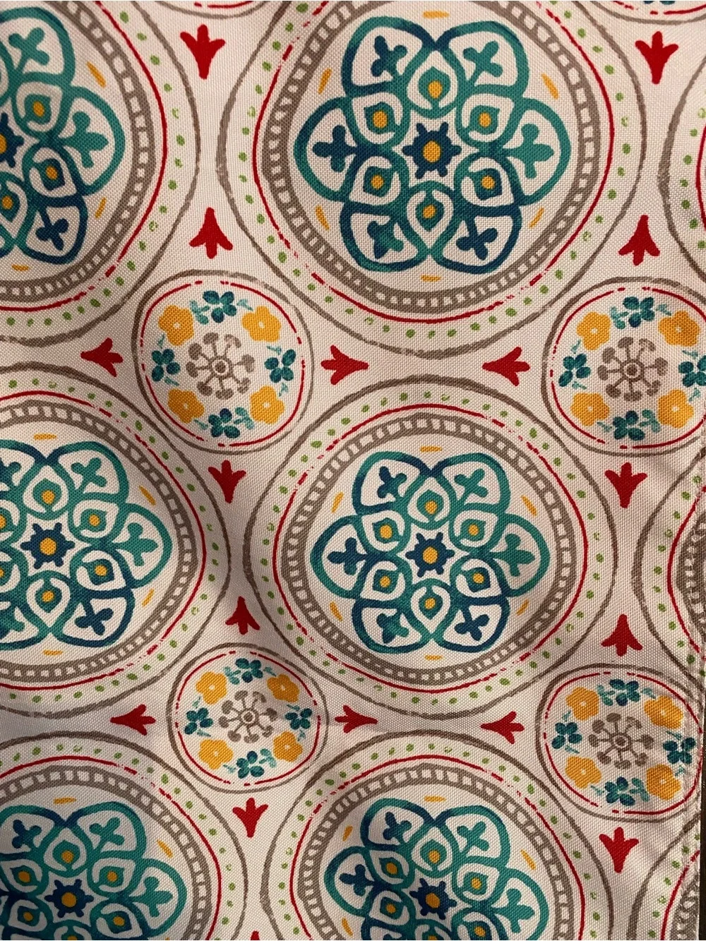 Boho food network Medallion table runner reversible in Teal, Yellow & Red